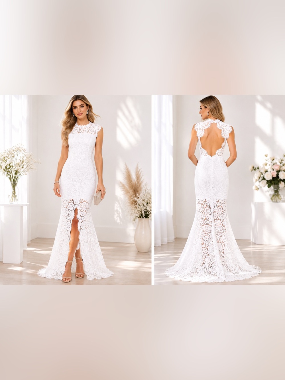 NWT Rachel Zoe Estelle White Lace Gown Dress 6 MSRP $280 Bridal Slit Beach
